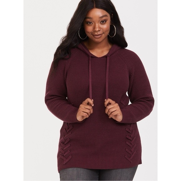Torrid Pullover Hooded Sweater - Eggplant - Picture 1 of 6